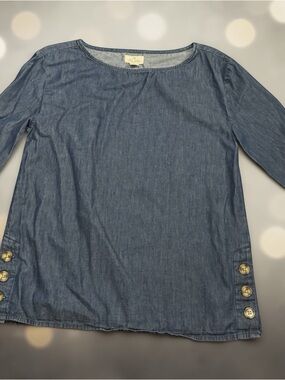 Tres Jolie Accessories Chambray Button Side Tunic - Blue